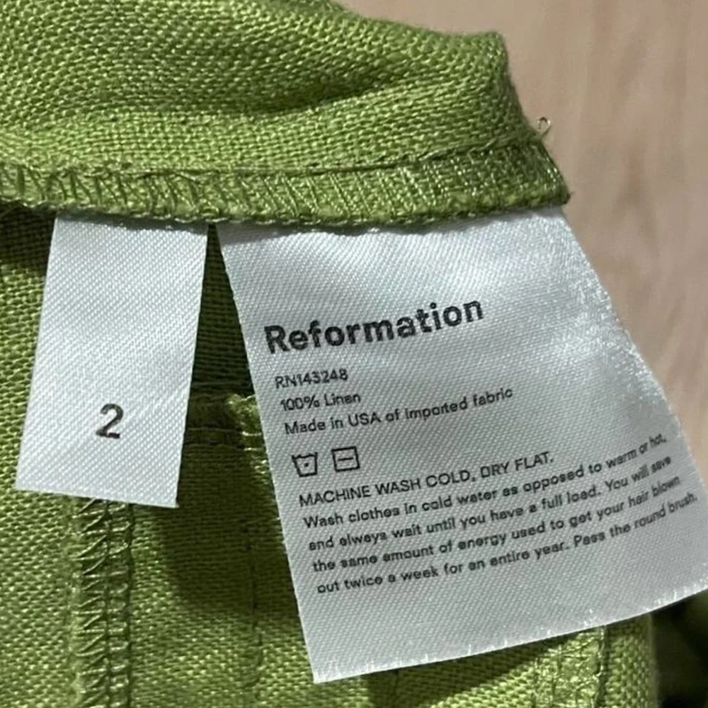 reformation nwt high rise 100% linen green paper bag business dress pants 2